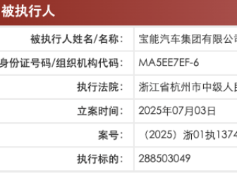 姚振华及宝能汽车等新增2条被执行人信息，执行标的合计4.17亿元